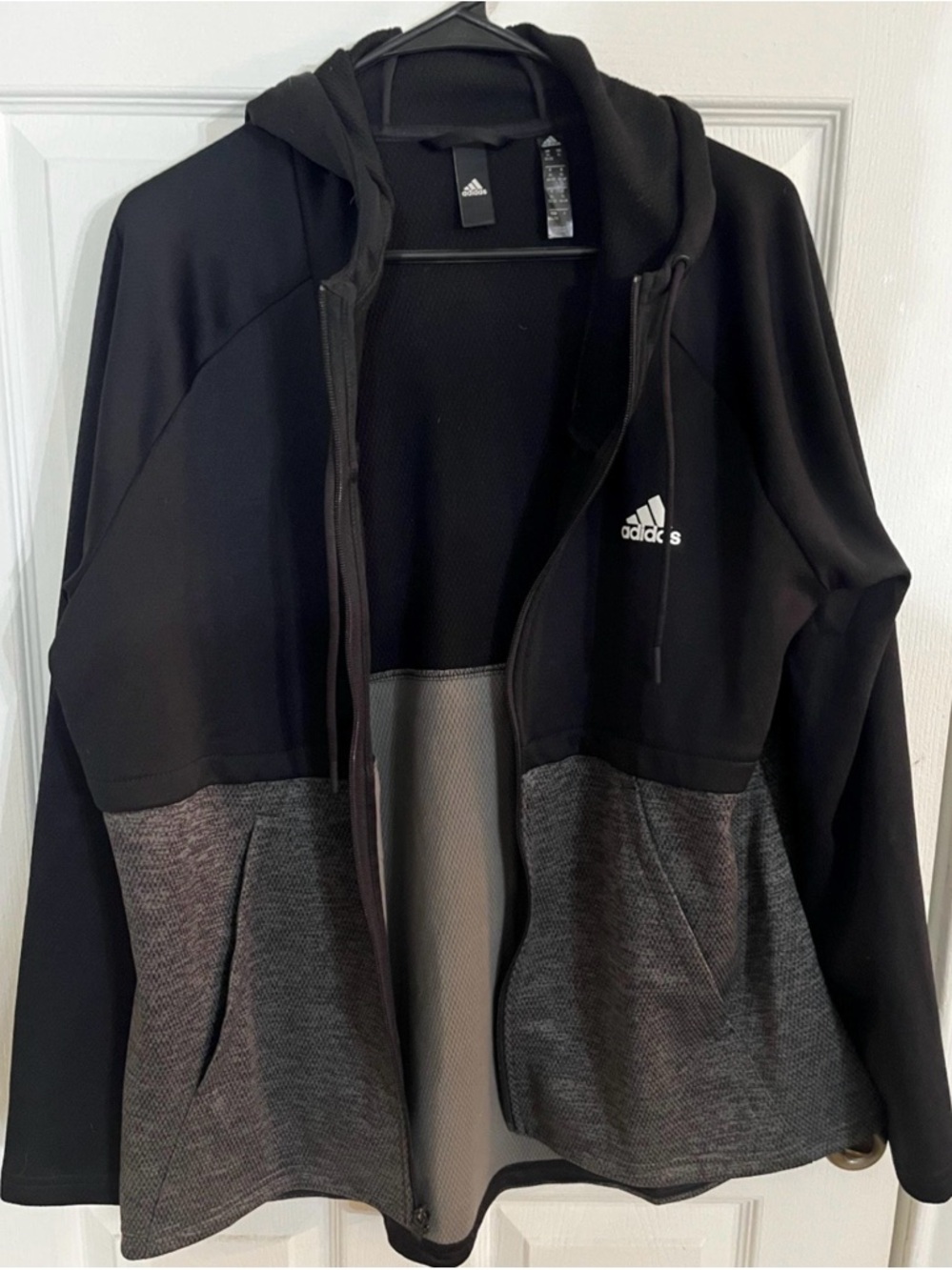 adidas Black and Heather Gray Hooded Zip Bomber Jacket